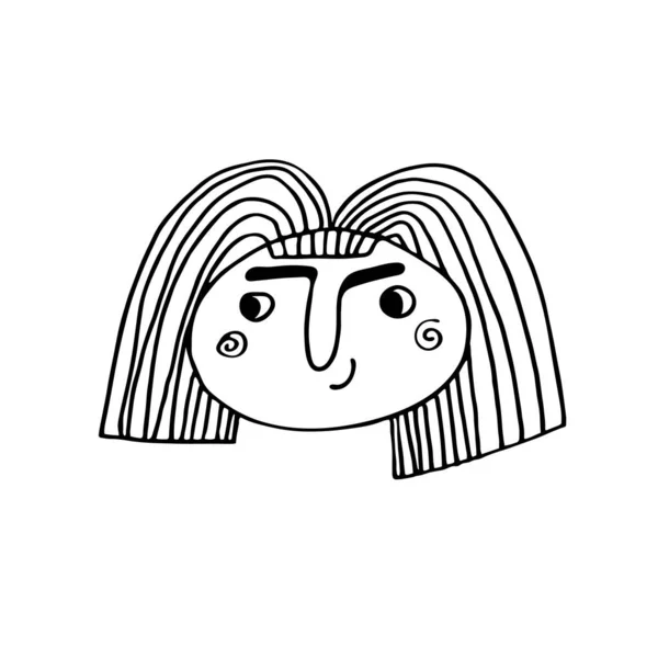 Visage de mignon homme de bonne humeur dessiné à la main avec contour dans le style de dessin animé. — Image vectorielle