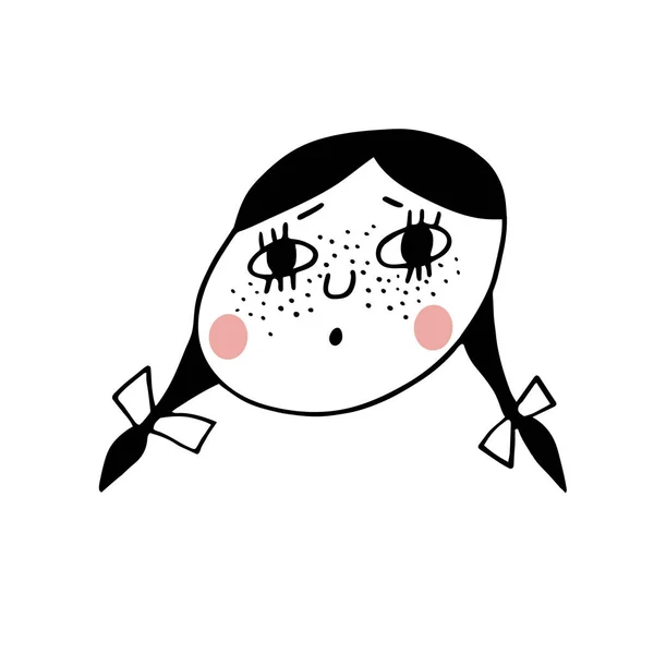 Petite fille drôle dessinée à la main dans un style doodle moderne. — Image vectorielle