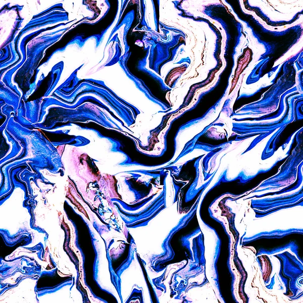 Fluid Art abstraktní bezešvé pozadí s vlnovým mramorovým efektem v modrých tónech. — Stock fotografie