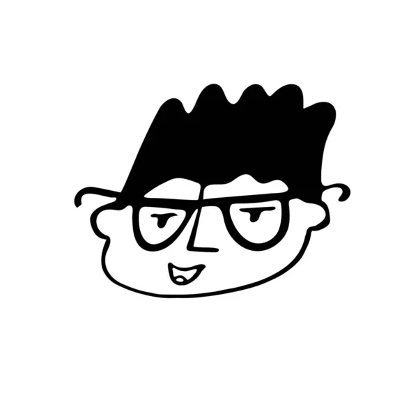 Hand drawn smart boy with glasses in black and white doodle style — Stock Vector