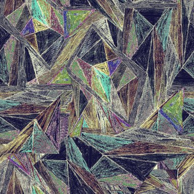Kalem desenli üçgen biçimleriyle karmaşık renkler.