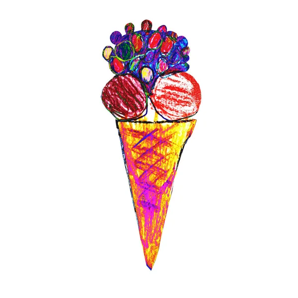 Cute Ice cream cones hand-drawn by pencil in kids drawing style. — Stock Photo, Image