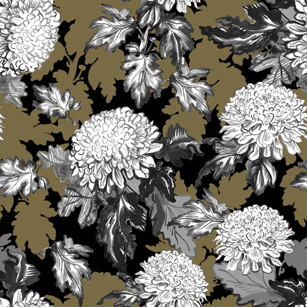 Chrysantheme Blumen von Hand Vintage nahtlose Muster gezeichnet. — Stockfoto