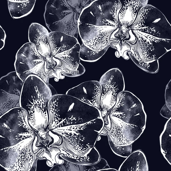 Patrón sin costura floral tropical con flores de orquídeas dibujadas a mano. —  Fotos de Stock