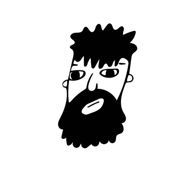 Uomo con barba in stile scarabocchio bianco e nero isolato su bianco. — Vettoriale Stock
