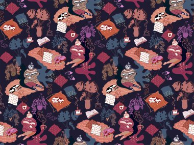 Komik karalama stili. Renksiz desen. Evde kalma konsepti..