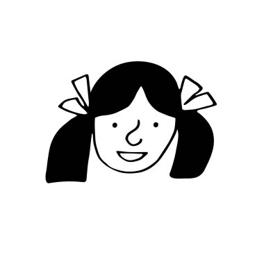 Hand drawn smart girl with glasses in black and white doodle style. vector