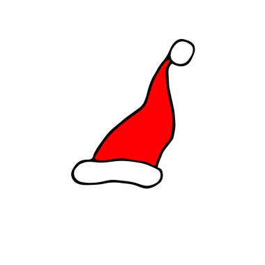 Beyaz arka plana kırmızı Noel şapkası çizilmiş..