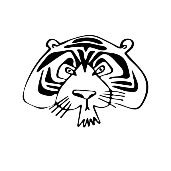 Doodle tigre cabeça preto e branco esboço em estilo freehand isolado. —  Vetores de Stock