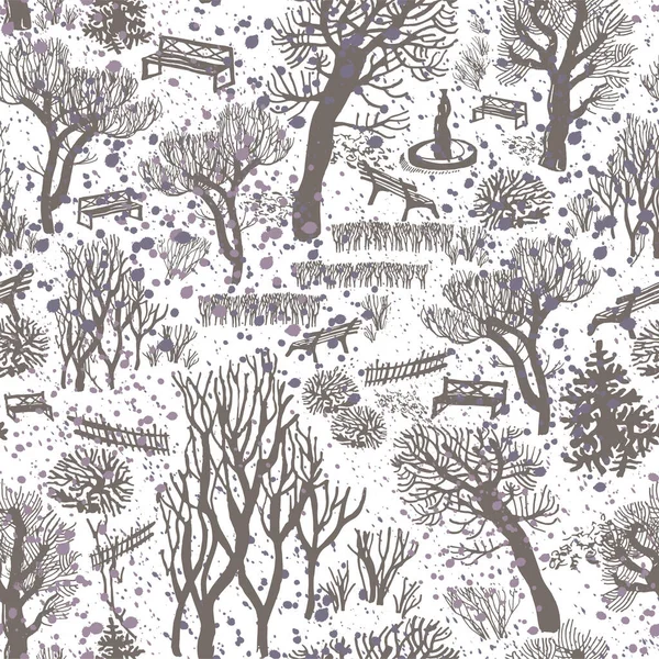 白地に木々のシルエットで冬の雪景色. — ストックベクタ
