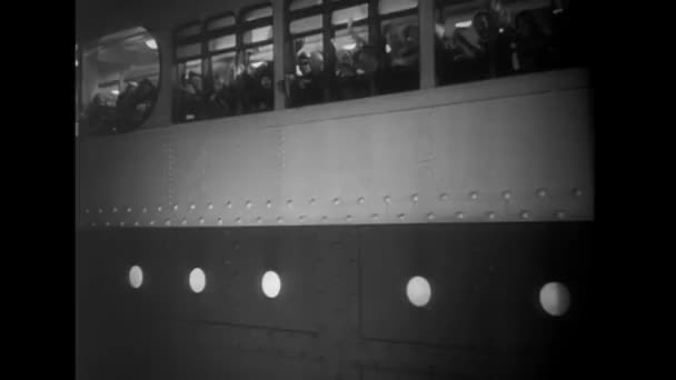 Passengers waving from ship — Stock Video