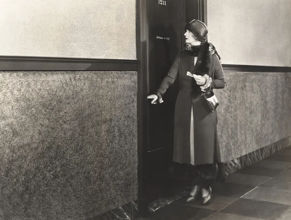 Woman About to enter — Stock Photo, Image