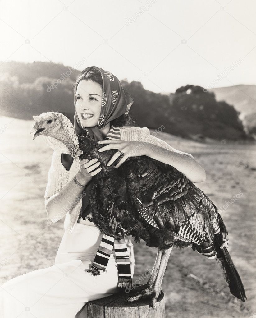 woman holding  turkey