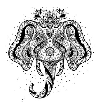 Zentangle stil tek renkli kroki fil