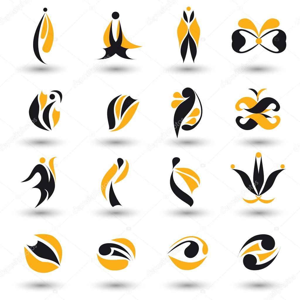 Set of different yellow abstract flat elements