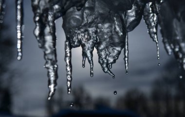 Kalın mavi buza ve birçok sarkıta yakın.