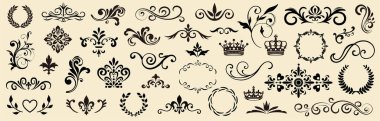 Klasik tarzda güzel bir klasik çiçek süsleri ve dekoratif elementler koleksiyonu. Davetiyeler, logolar, sınırlar ve zarif tasarım projeleri için mükemmel..