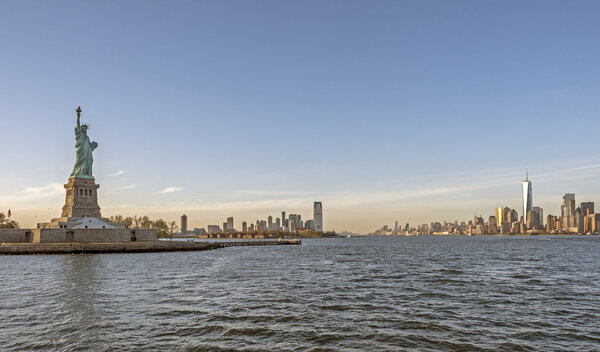 Statue of Liberty sculpture on Liberty Island in New York Harbor in New York City