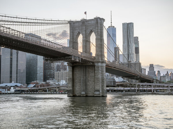 Brooklyn Bridge is a hybrid cable-stayed/suspension bridge in New York City