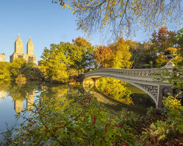 Puente Proa Central Park Nueva York Finales Otoño —  Fotos de Stock