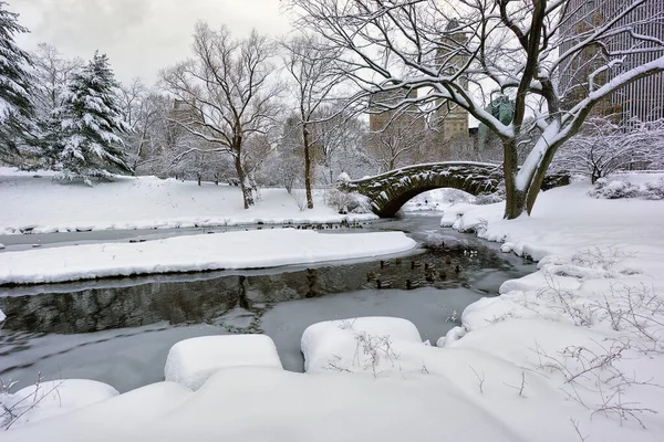 Gapstow Bridge Central Park Winter Nach Schneesturm — Stockfoto