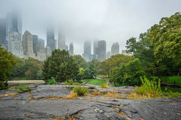 Central Park New York Sonbaharda Sisli Bir Sabahta — Stok fotoğraf