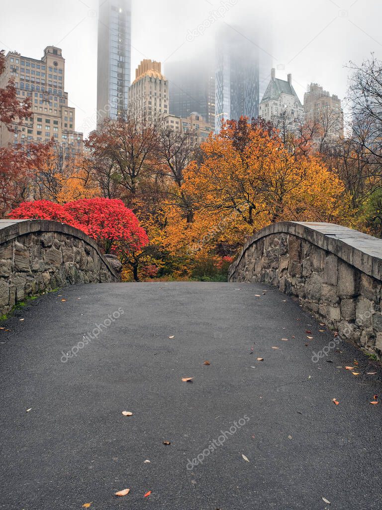 Gapstow Bridge in Central Park  early morning in autumn