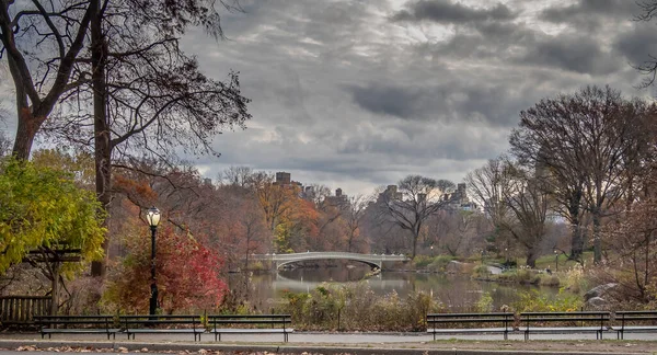 Bågbro Central Park New York City Slutet Hösten — Stockfoto