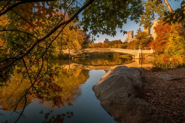 Bågbro Central Park New York City Slutet Hösten — Stockfoto