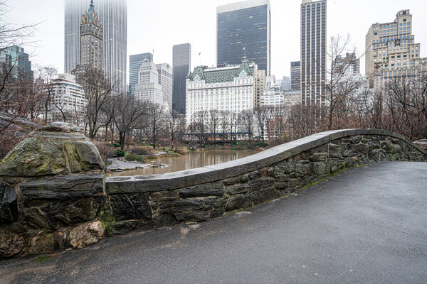 Gapstow Bridge in Central Park in early winter