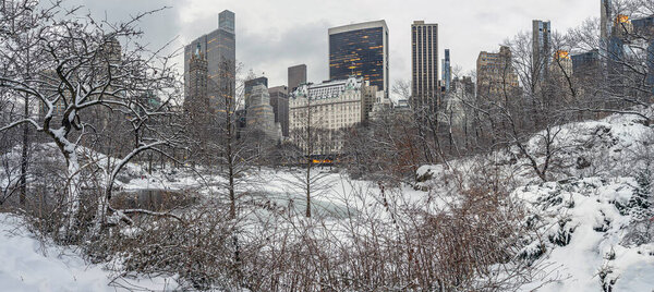 Central Park in winter after snow storm in the early morning