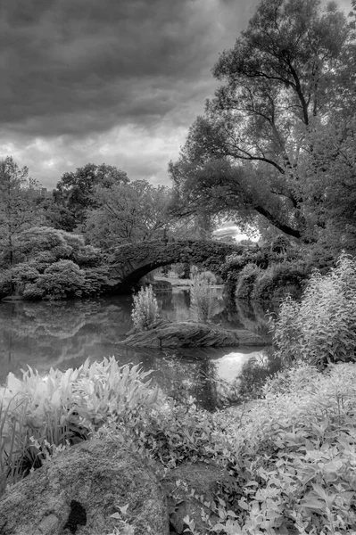 Yazın Bulutlu Bir Günde Central Park Taki Gapstow Köprüsü — Stok fotoğraf