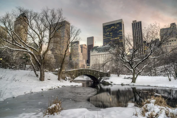 Gapstow overbruggen central park, new york city in de winter — Stockfoto