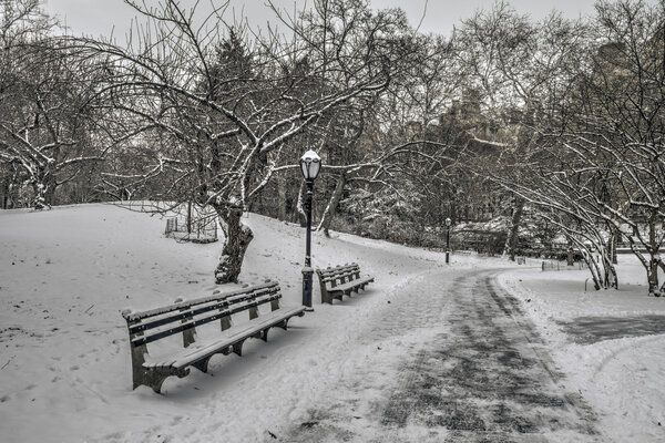 Central Park, New York City in winter after snow storm in January 2015