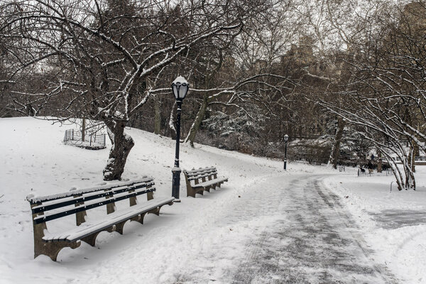 Central Park, New York City in winter after snow storm in January 2015