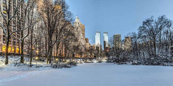 Central Park, New York City during a winter snow storm