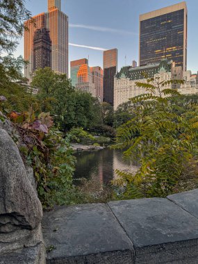 Central Park 'taki Gapstow Köprüsü Sonbaharın başlarında, sabah
