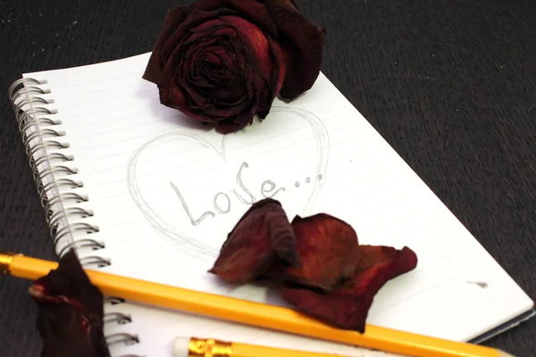 Írás egy üzenet és a rózsa — Stock Fotó