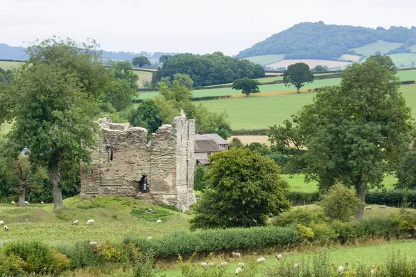 イギリス シュロップシャーヒルズの風景のホプトン城と農村部のシーン — ストック写真