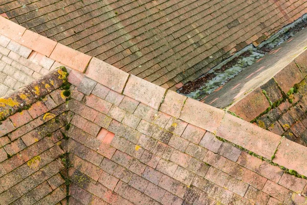 Aerial View Pitched Tiled Roof Rooves Old English Houses Line — Stock Photo, Image