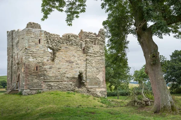 Shropshire Ngiltere Eylül 2013 Shropshire Tepelerindeki Hopton Kalesi Kalıntıları Aonb — Stok fotoğraf