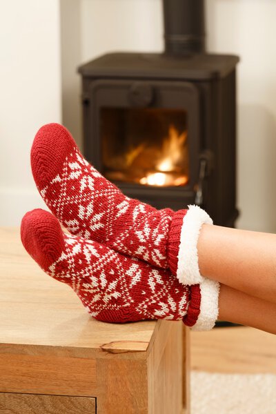 Feet in Christmas socks