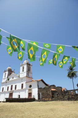 Alcantara Brasil White Colonial Church Nordeste with Brazilian Flag Bunting clipart