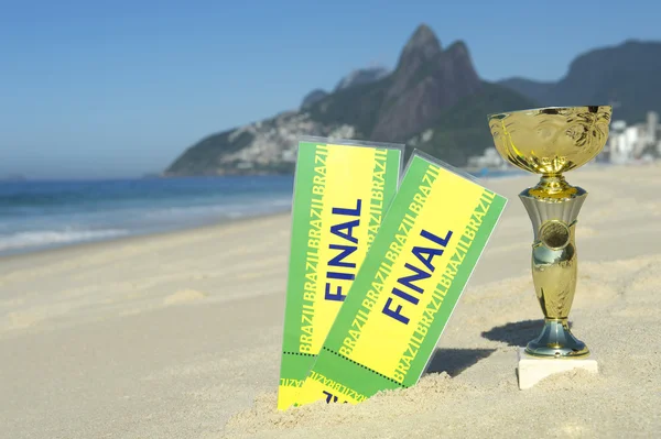 Brazil Soccer Champion Trophy Final Tickets Rio Beach — Stock Photo, Image