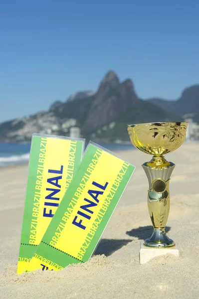 Brasil Campeón de Fútbol Trofeo Final Entradas Rio Beach — Foto de Stock