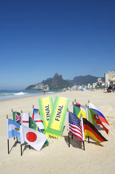 Brasile Biglietti Finali Bandiere Mondiali sulla Spiaggia Rio — Foto Stock