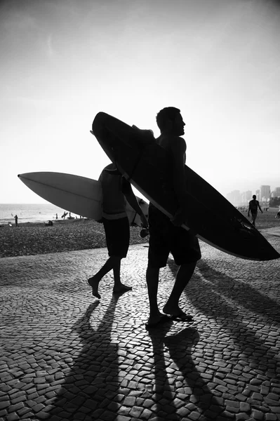 Rio Surfboard Sunset Surfers Arpoador Brazil — 스톡 사진