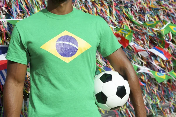 Jogador Brasileiro de Futebol Bandeiras Internacionais Bola de Futebol Salvador — Fotografia de Stock