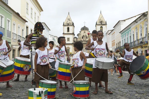 Niños brasileños Tambores Pelourinho Salvador — Foto de Stock