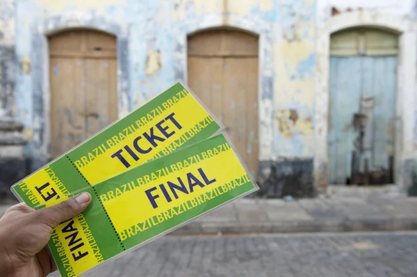 Brazilian Hand Holding Final Tickets on the Street — Stock Photo, Image